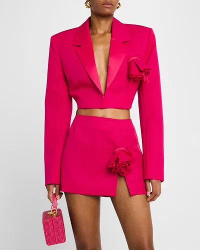 Area Flower Corsage Cropped Blazer In Raspberry