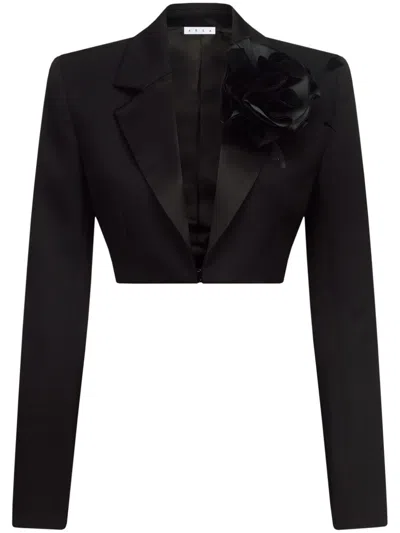 Area Flower Corsage Cropped Blazer In Black