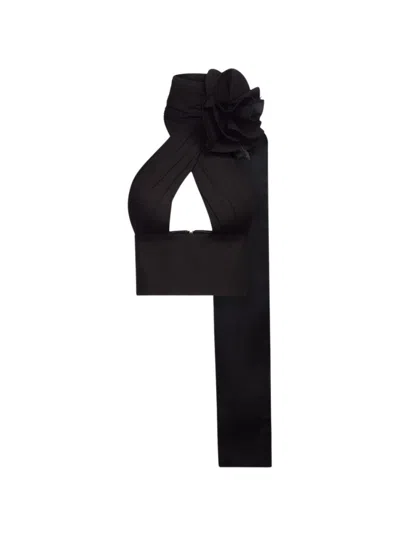 Area Flower Corsage Halter Top In Black