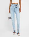 Area Flower Corsage Zip-hem Skinny-leg Jeans In Super Light Wash