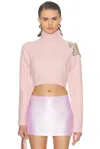 Area Flower Cropped Turtleneck Sweater In Pink