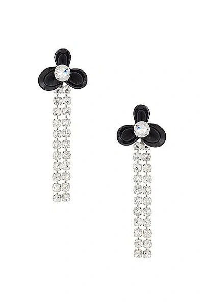 Area Flower Drop Earrings In Black & Silver