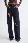 Area Flower Embellished Cargo Pants In Blue