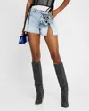 AREA FLOWER SLIT DENIM SHORTS