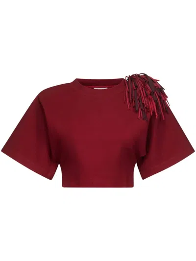 Area Fringe-brooch Cropped T-shirt In Red