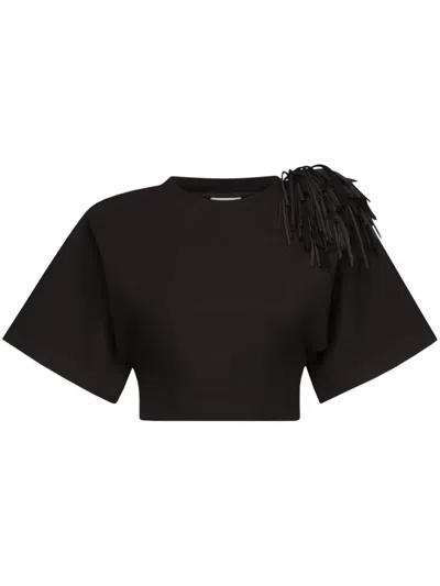 Area Fringed Brooch T-shirt In Black