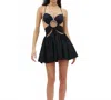 Area Gathered Butterfly Poplin Mini Dress In Black In Black