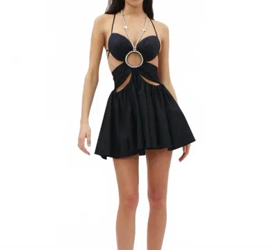 Area Gathered Butterfly Poplin Mini Dress In Black