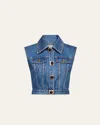 Area Gemstone Button Denim Gilet In Medium Blue In Medium Blue