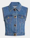 Area Gemstone Button Denim Gilet In Medium Blue In Medium Blue