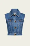 Area Gemstone Button Denim Gilet In Medium Blue