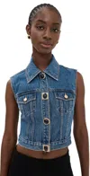 Area Gemstone Button Denim Gilet In Medium Blue In Medium Blue