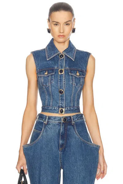 AREA GEMSTONE BUTTON DENIM GILET
