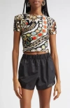 Area Gemstone Chain Print Crop Top In Black Multi