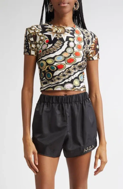 Area Gemstone Chain Print Crop Top In Black Multi