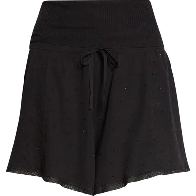 Area Girly Crystal Rib Waist Shorts In Black