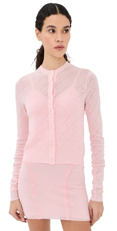 Area Girly Rib Knit Cardigan Pastel Pink