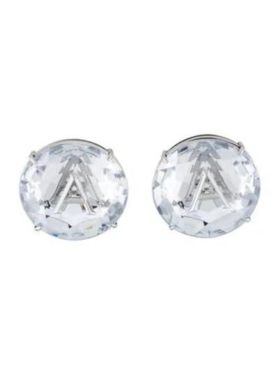 Pre-owned Area Glass Medallion Stud Earrings In Transparent
