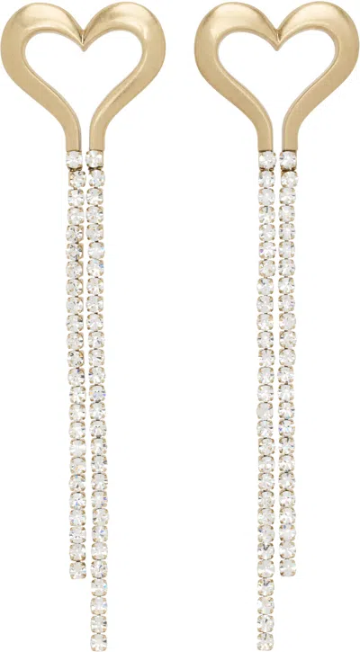 Area Gold Crystal Heart Fringe Earrings In Yellow