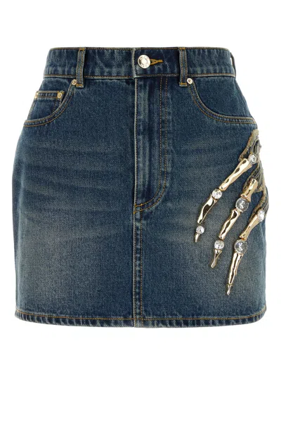Area Blue Claw Cutout Denim Miniskirt In Vintage Indigo