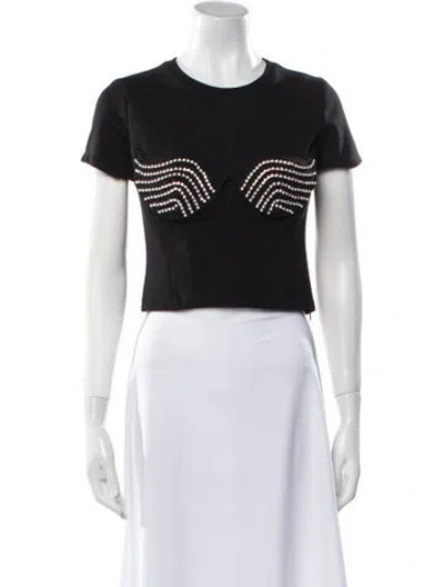 Pre-owned Area Graphic Print Crew Neck Crop Top In Black