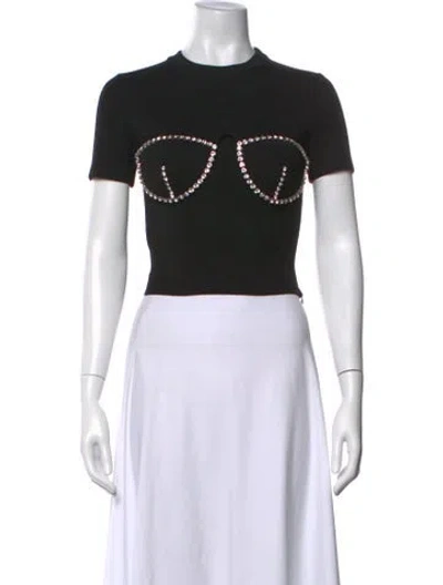 Pre-owned Area Graphic Print Crew Neck Crop Top In Black