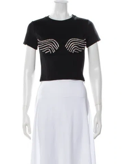 Pre-owned Area Graphic Print Crew Neck Crop Top In Black
