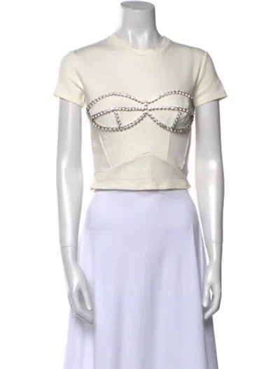 Pre-owned Area Graphic Print Crew Neck Crop Top In Neutral