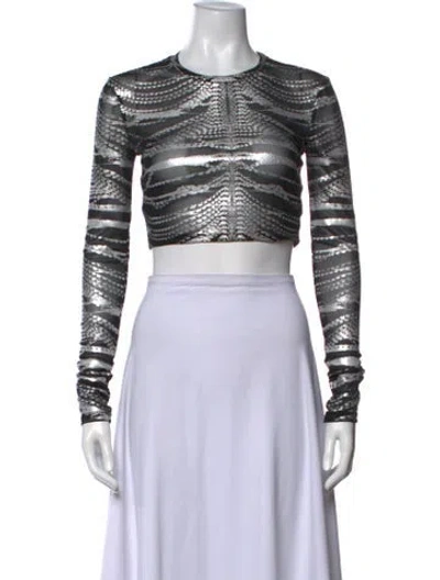 Pre-owned Area Graphic Print Crew Neck Crop Top In Silver