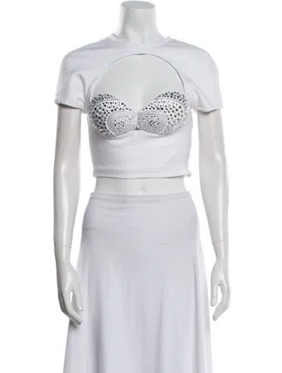 Pre-owned Area Graphic Print Off-the-shoulder Crop Top In Neutral