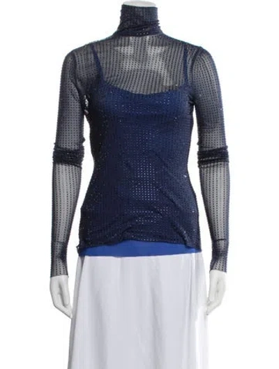 Pre-owned Area Graphic Print Turtleneck Top In Blue
