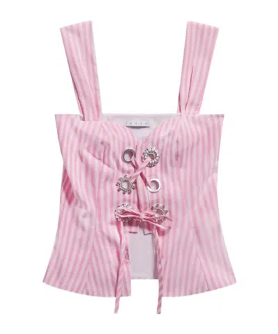 Area Grommet Poplin Corset Top In Pink