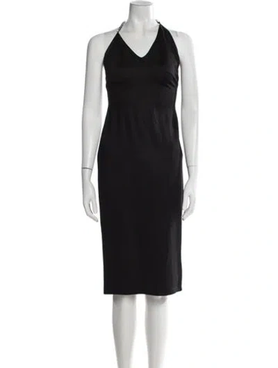 Pre-owned Area Halterneck Knee-length Dress In Black