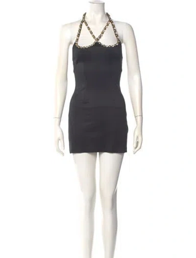 Pre-owned Area Halterneck Mini Dress In Black