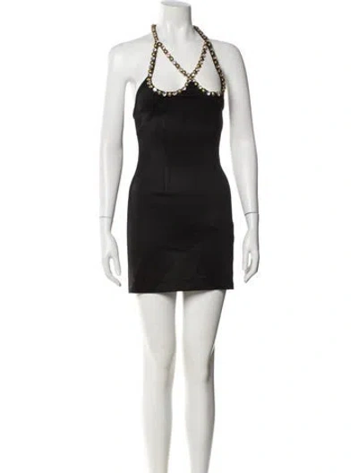 Pre-owned Area Halterneck Mini Dress In Black
