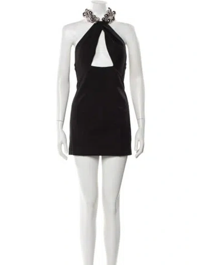 Pre-owned Area Halterneck Mini Dress In Black