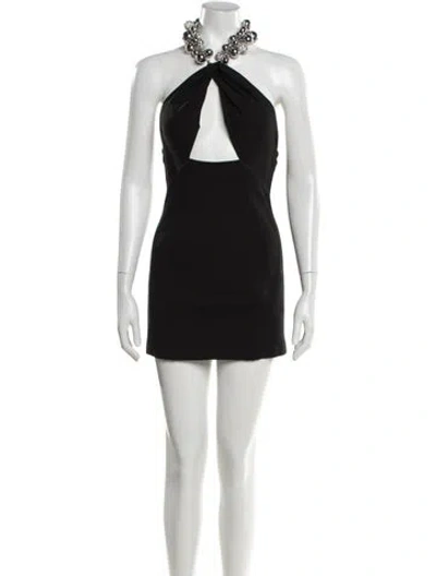 Pre-owned Area Halterneck Mini Dress In Black