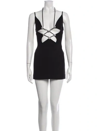Pre-owned Area Halterneck Mini Dress In Black