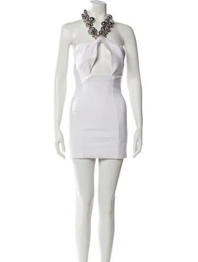 Pre-owned Area Halterneck Mini Dress In White
