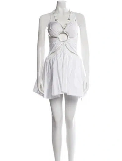 Pre-owned Area Halterneck Mini Dress In White
