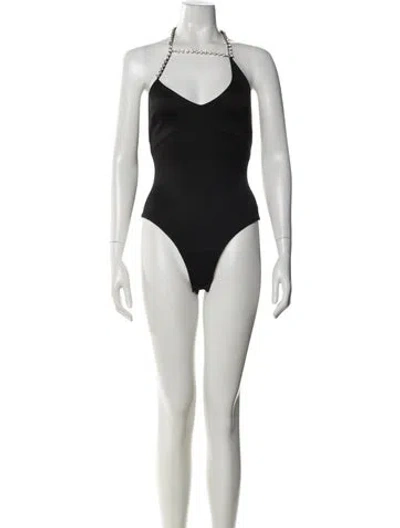 Pre-owned Area Halterneck Sleeveless Bodysuit In Black