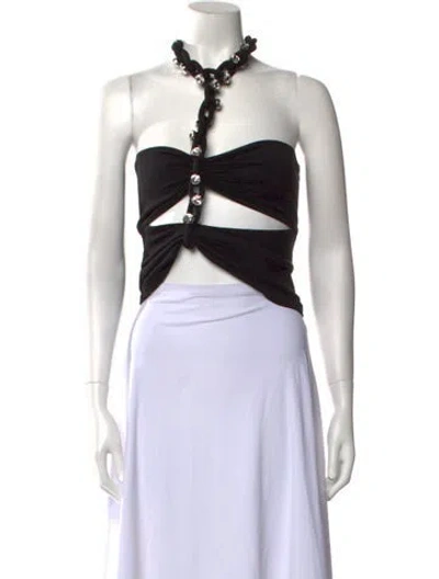 Pre-owned Area Halterneck Sleeveless Crop Top In Black