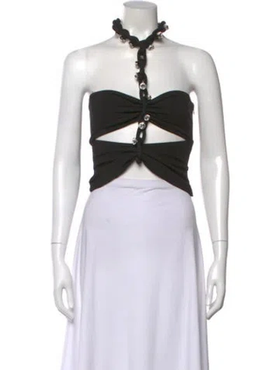 Pre-owned Area Halterneck Sleeveless Crop Top In Black