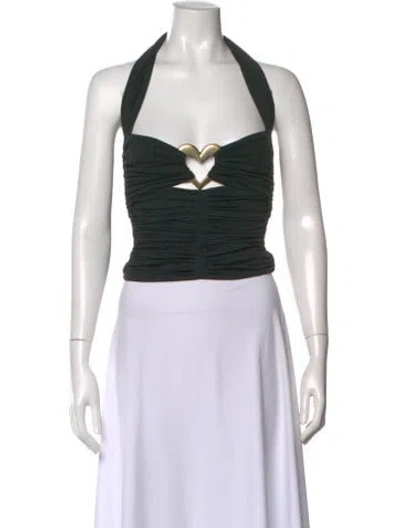 Pre-owned Area Halterneck Sleeveless Crop Top In Black