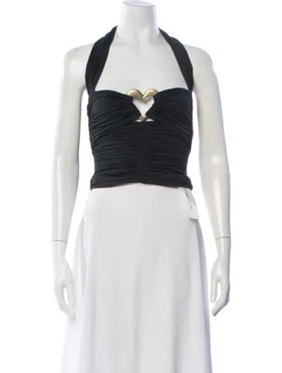Pre-owned Area Halterneck Sleeveless Crop Top In Black