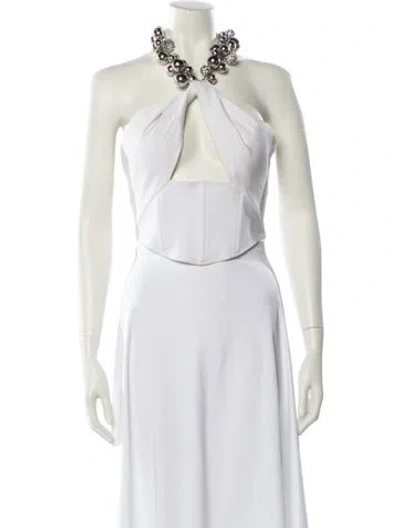 Pre-owned Area Halterneck Sleeveless Crop Top In White