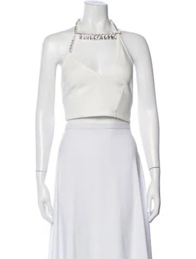 Pre-owned Area Halterneck Sleeveless Crop Top In White