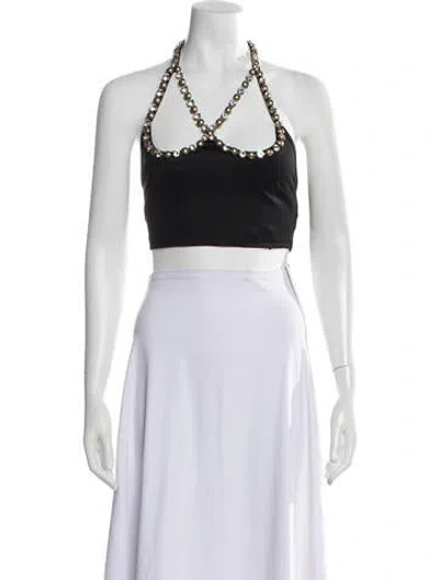 Pre-owned Area Halterneck Sleeveless Crop Top In White