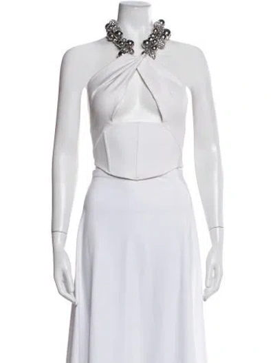 Pre-owned Area Halterneck Sleeveless Top In White