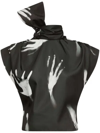 Area Handprint Sleeveless Top In Black